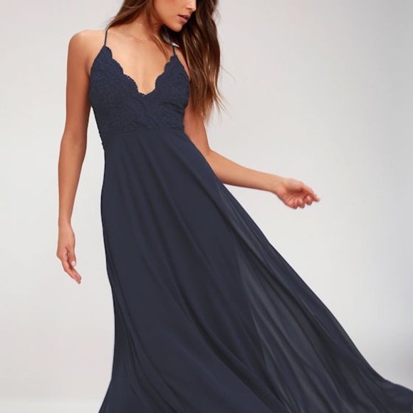 Lulus Madalyn Navy Blue Lace Maxi Dress - Size XS - Picture 1 of 1